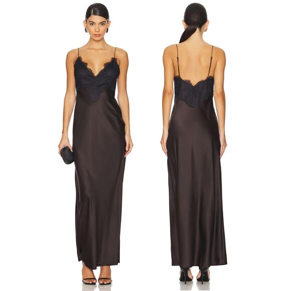 Ser.O.Ya Grenache Satin Maxi Dress Lace Trim Formal Party Classy Whimsigoth S - Picture 1 of 13